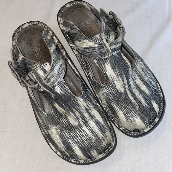 Alegria Comfort Mules Women’s Size 38 U.S. 7 Medium Gray Leather Platform Casual - Picture 1 of 12